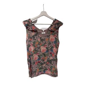 Floral Ruffle V-Neck Camisole - Beige/Pink Floral